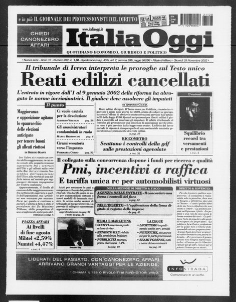 Italia oggi : quotidiano di economia finanza e politica